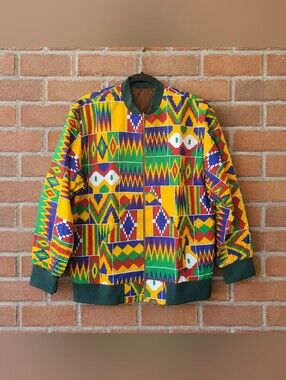 Unisex Kente Print Patchwork Bomber Jacket